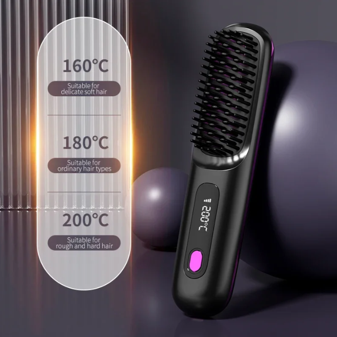 Cepillo Alisador Portátil Inalámbrico con Pantalla LCD
